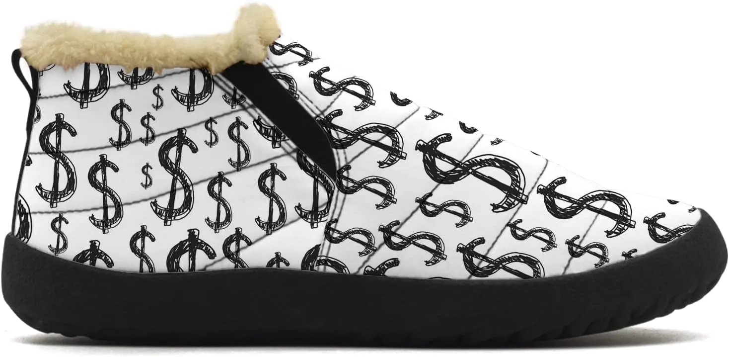 100 Dollar Bills Money Shoes for Women Men Snow Boots Winter Low Top Fashion Sneakers Slip on Ankle Booties Valentines Day Gifts
