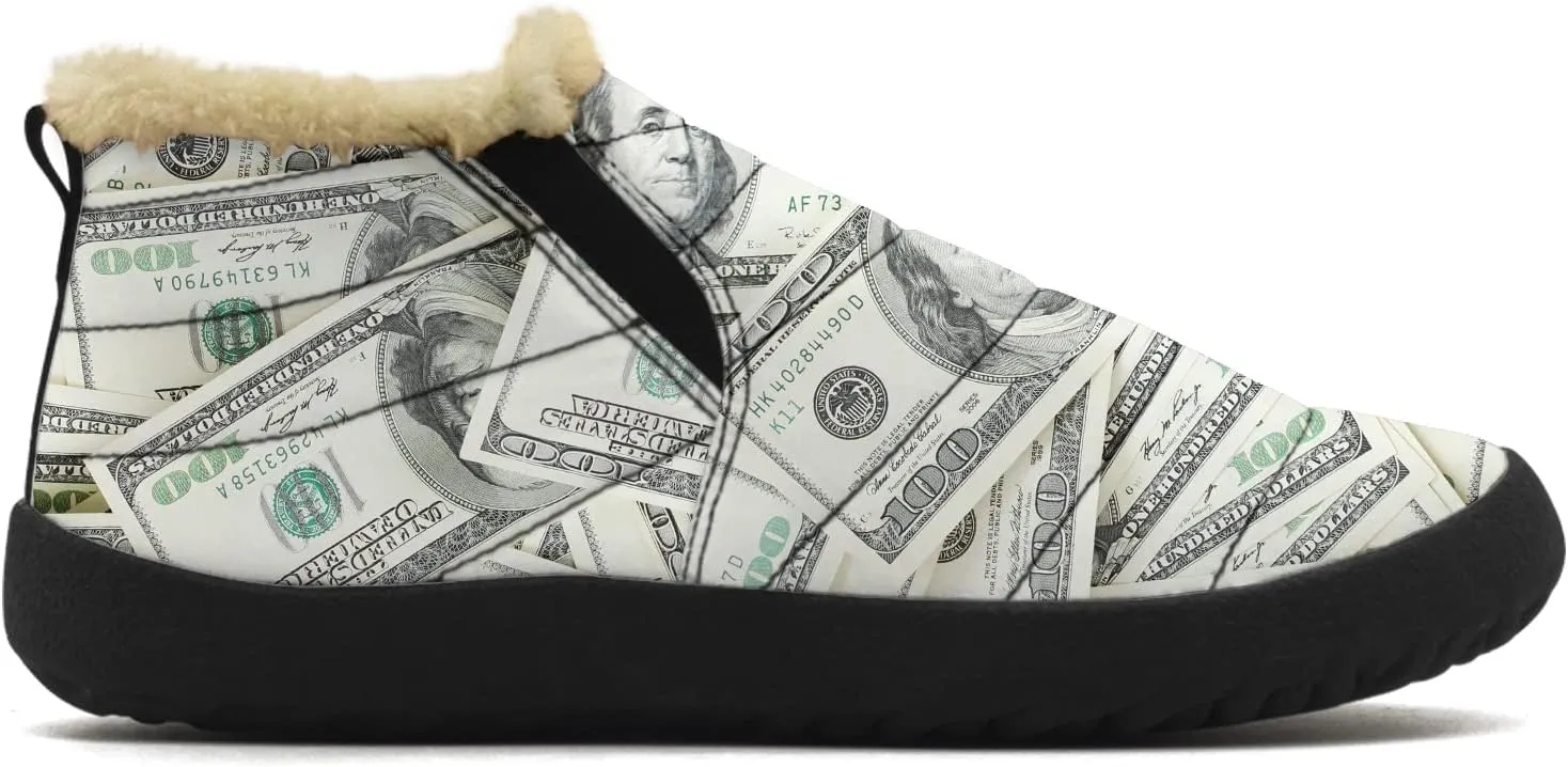 100 Dollar Bills Money Shoes for Women Men Snow Boots Winter Low Top Fashion Sneakers Slip on Ankle Booties Valentines Day Gifts