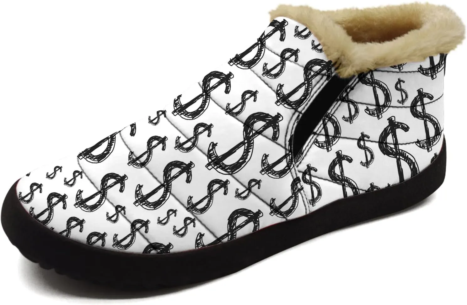 100 Dollar Bills Money Shoes for Women Men Snow Boots Winter Low Top Fashion Sneakers Slip on Ankle Booties Valentines Day Gifts