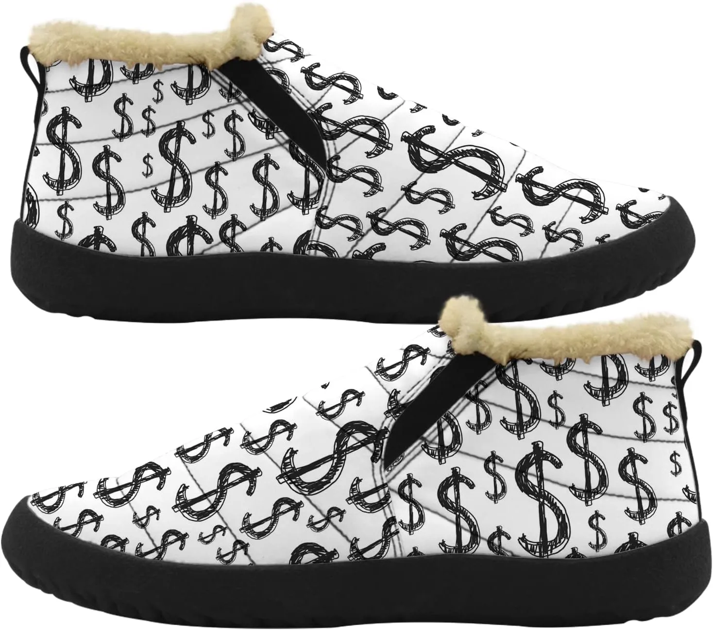100 Dollar Bills Money Shoes for Women Men Snow Boots Winter Low Top Fashion Sneakers Slip on Ankle Booties Valentines Day Gifts
