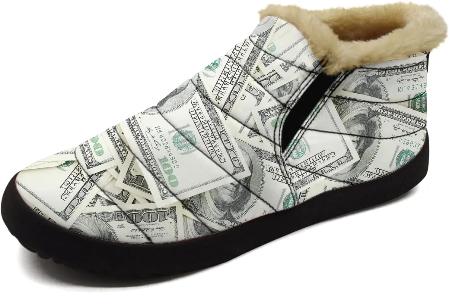 100 Dollar Bills Money Shoes for Women Men Snow Boots Winter Low Top Fashion Sneakers Slip on Ankle Booties Valentines Day Gifts