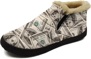 100 Dollar Bills Money Shoes for Women Men Snow Boots Winter Low Top Fashion Sneakers Slip on Ankle Booties Valentines Day Gifts
