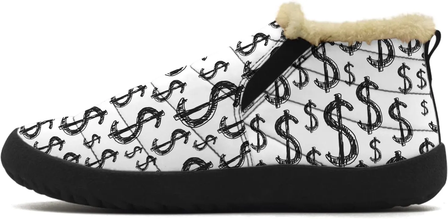 100 Dollar Bills Money Shoes for Women Men Snow Boots Winter Low Top Fashion Sneakers Slip on Ankle Booties Valentines Day Gifts