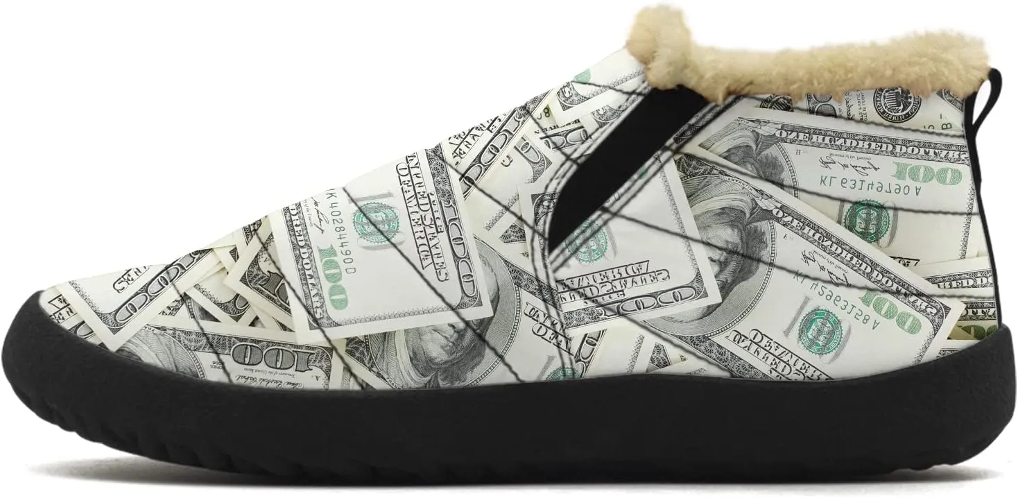 100 Dollar Bills Money Shoes for Women Men Snow Boots Winter Low Top Fashion Sneakers Slip on Ankle Booties Valentines Day Gifts