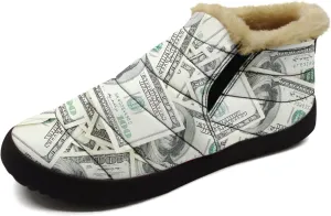 100 Dollar Bills Money Shoes for Women Men Snow Boots Winter Low Top Fashion Sneakers Slip on Ankle Booties Valentines Day Gifts