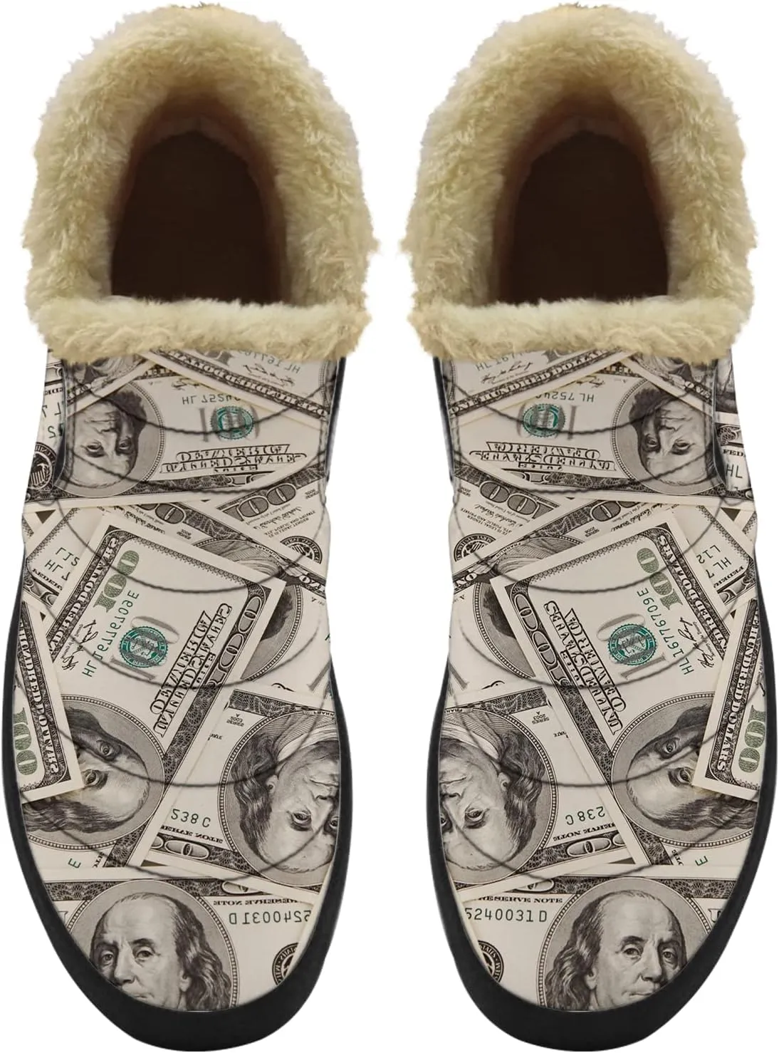 100 Dollar Bills Money Shoes for Women Men Snow Boots Winter Low Top Fashion Sneakers Slip on Ankle Booties Valentines Day Gifts