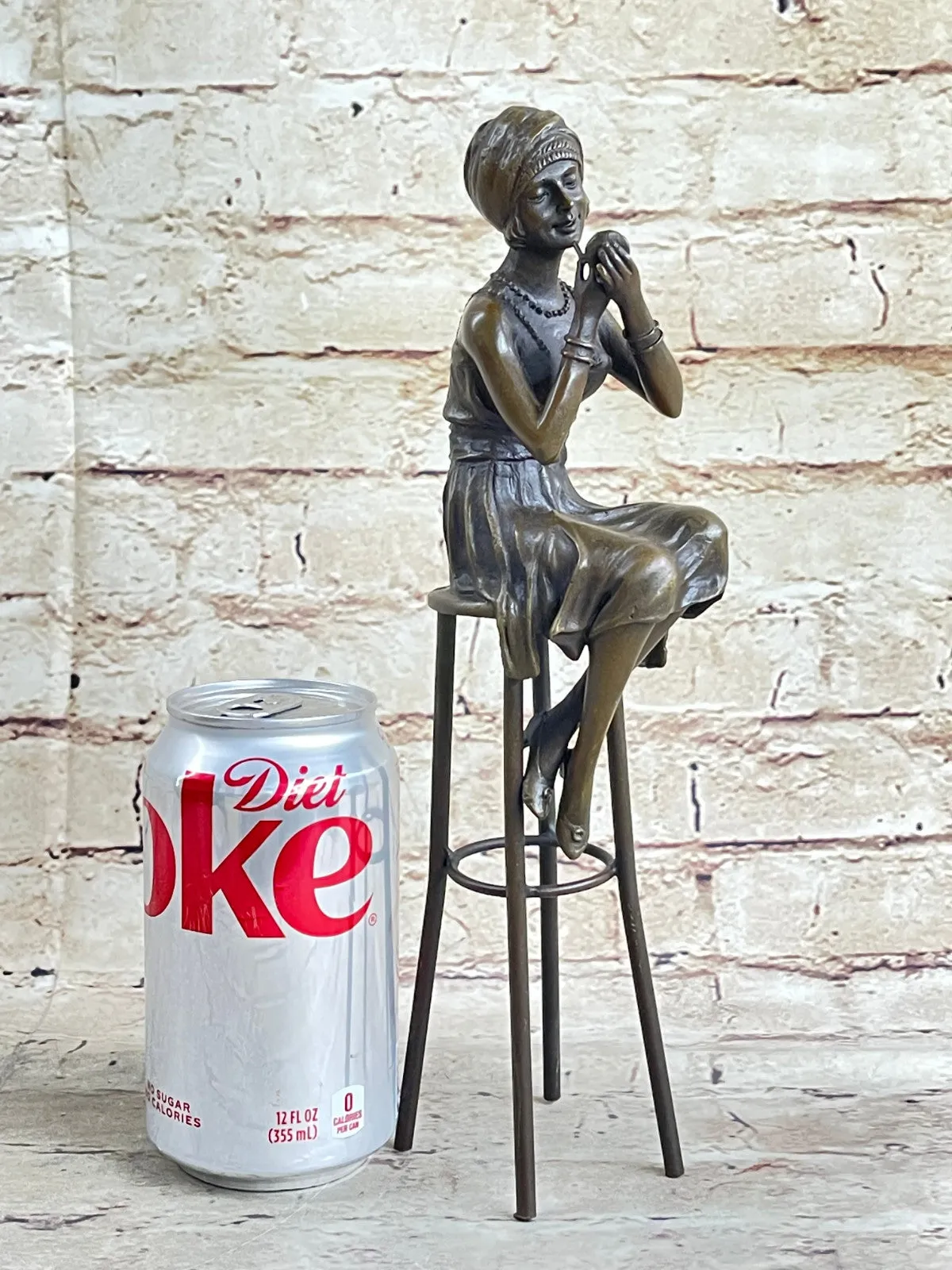 100% Real Bronze Lady on Chair by Romanian Artist Chiparus Figurine Figure Sale