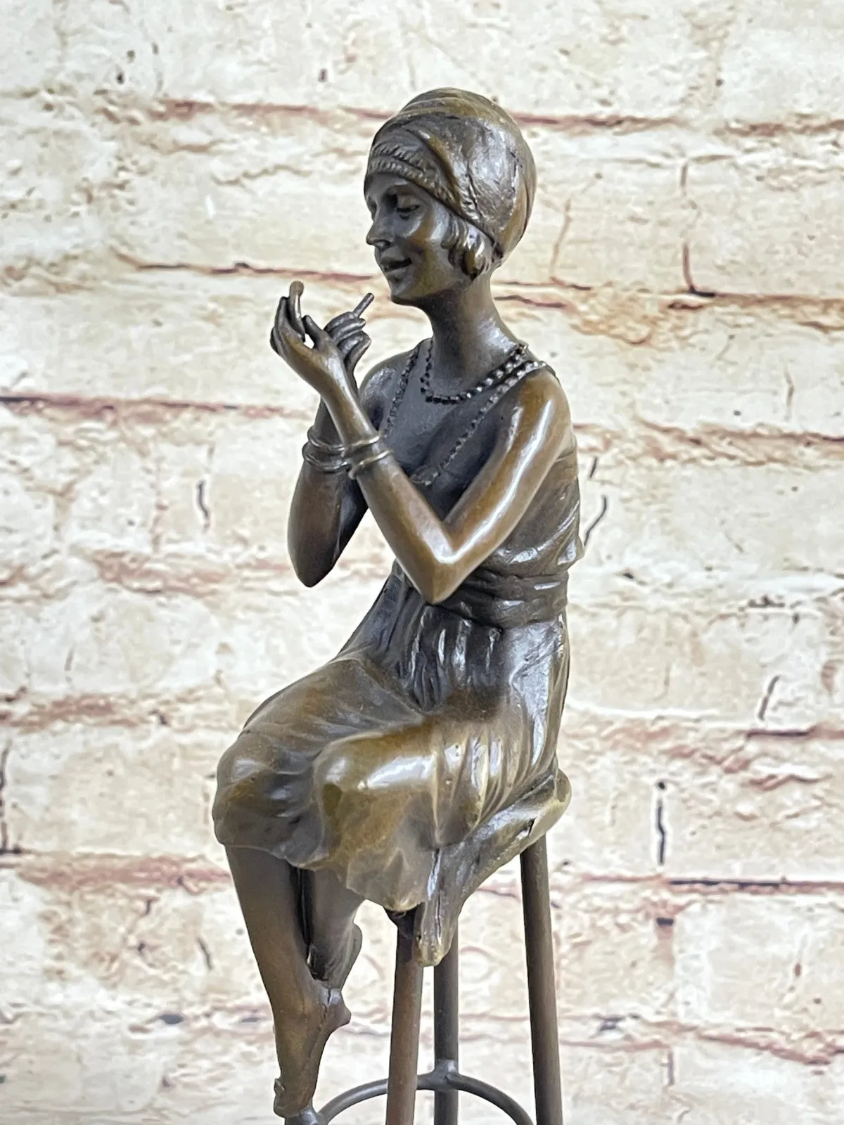 100% Real Bronze Lady on Chair by Romanian Artist Chiparus Figurine Figure Sale