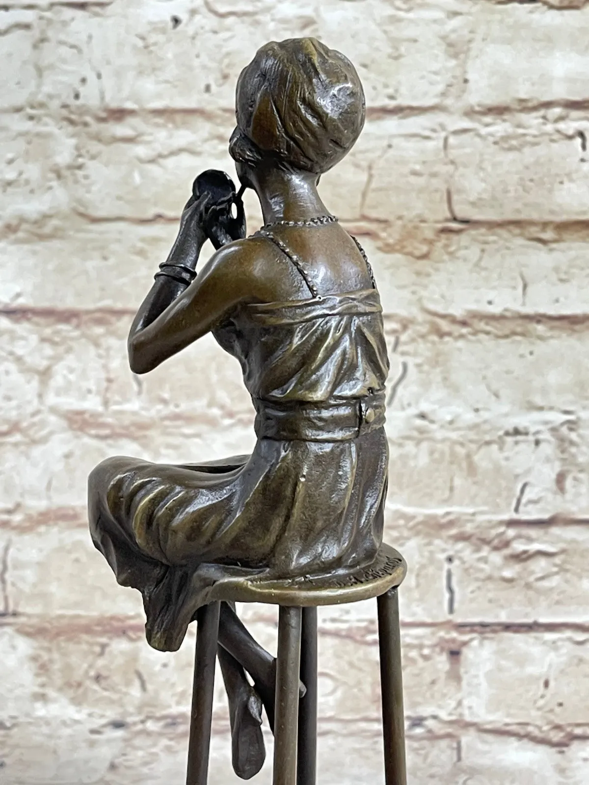 100% Real Bronze Lady on Chair by Romanian Artist Chiparus Figurine Figure Sale