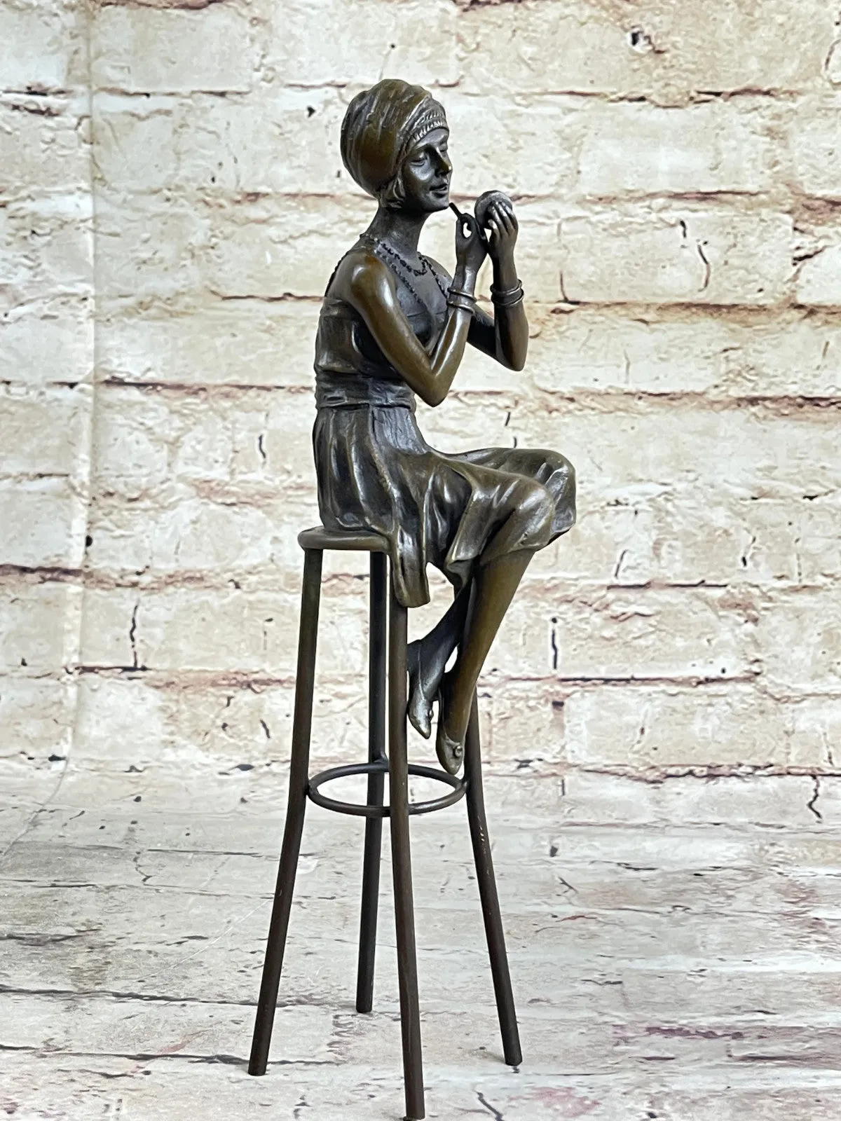 100% Real Bronze Lady on Chair by Romanian Artist Chiparus Figurine Figure Sale