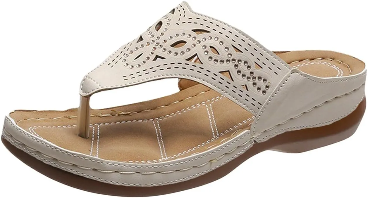 2025 Soft Bottom Orthopedic Flip Flops Comfort Orthotic Casual Women Sandals with Arch Support Womens Flip Flops (Khaki, 8)