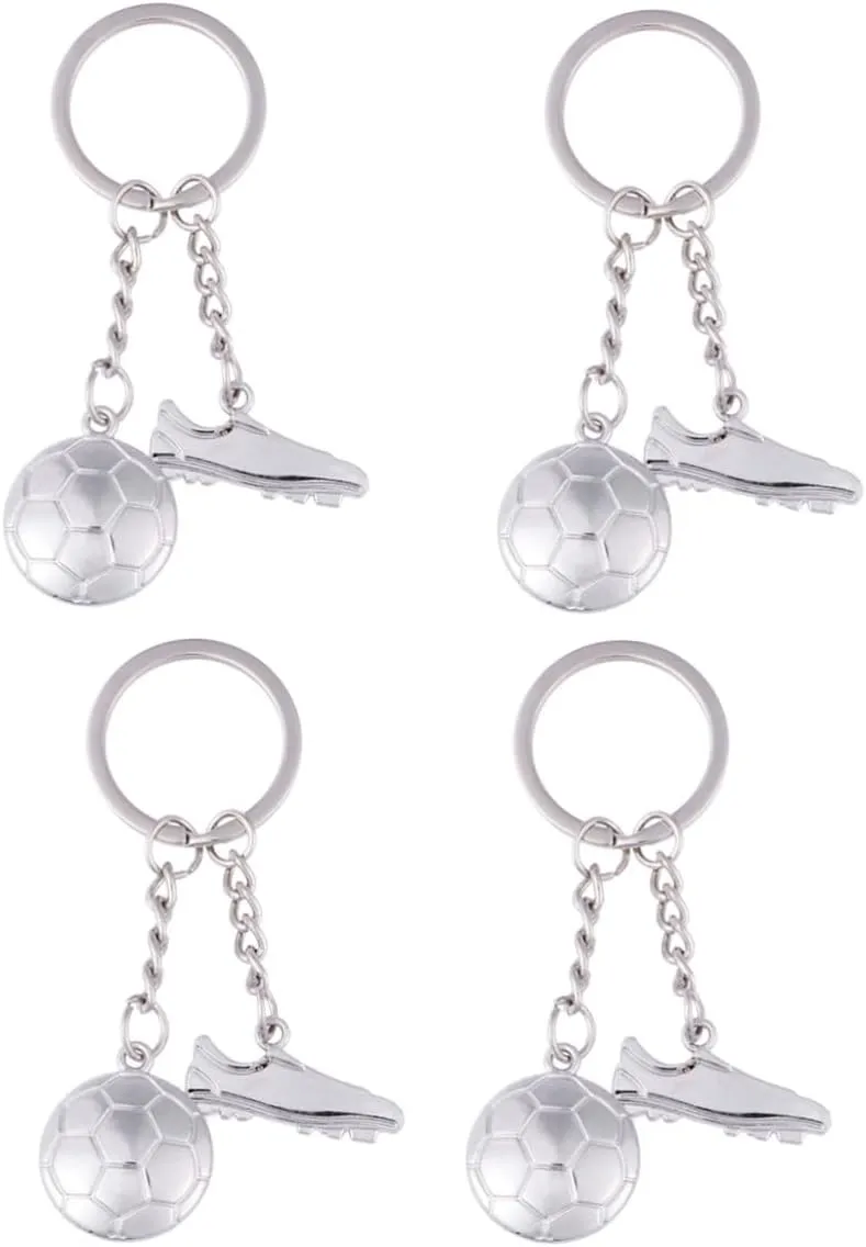 4pcs Soccer Keychains Metal Key Rings for Sports Lovers Creative Football Shoe Design for Game Days Bag Pendants for Men and Women