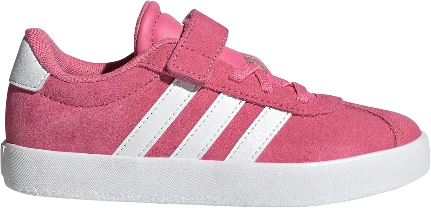 adidas VL Court 3.0 Elastic Lace Sneaker, Pink Fusion/White/Grey, 1 US Unisex Little Kid