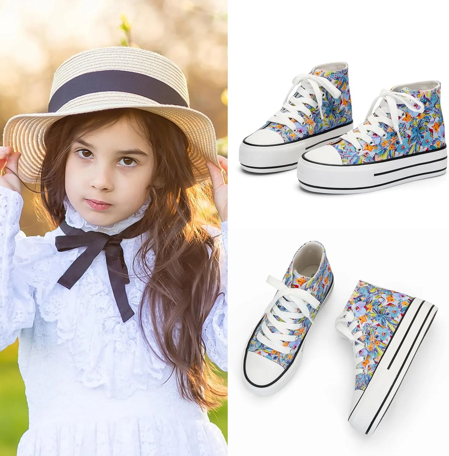 ANTLULU Girls?? Platform Canvas Shoes Low Top and High Top Canvas Sneakers Lace-up Fashion Casual Shoes for Girls
