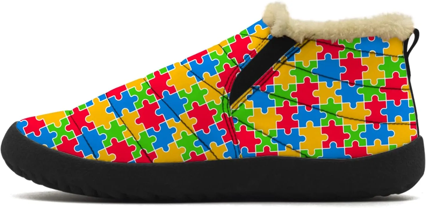 Autism Shoes for Women Men Snow Boots Winter Low Top Fashion Sneakers Slip on Ankle Booties Valentines Day Gifts
