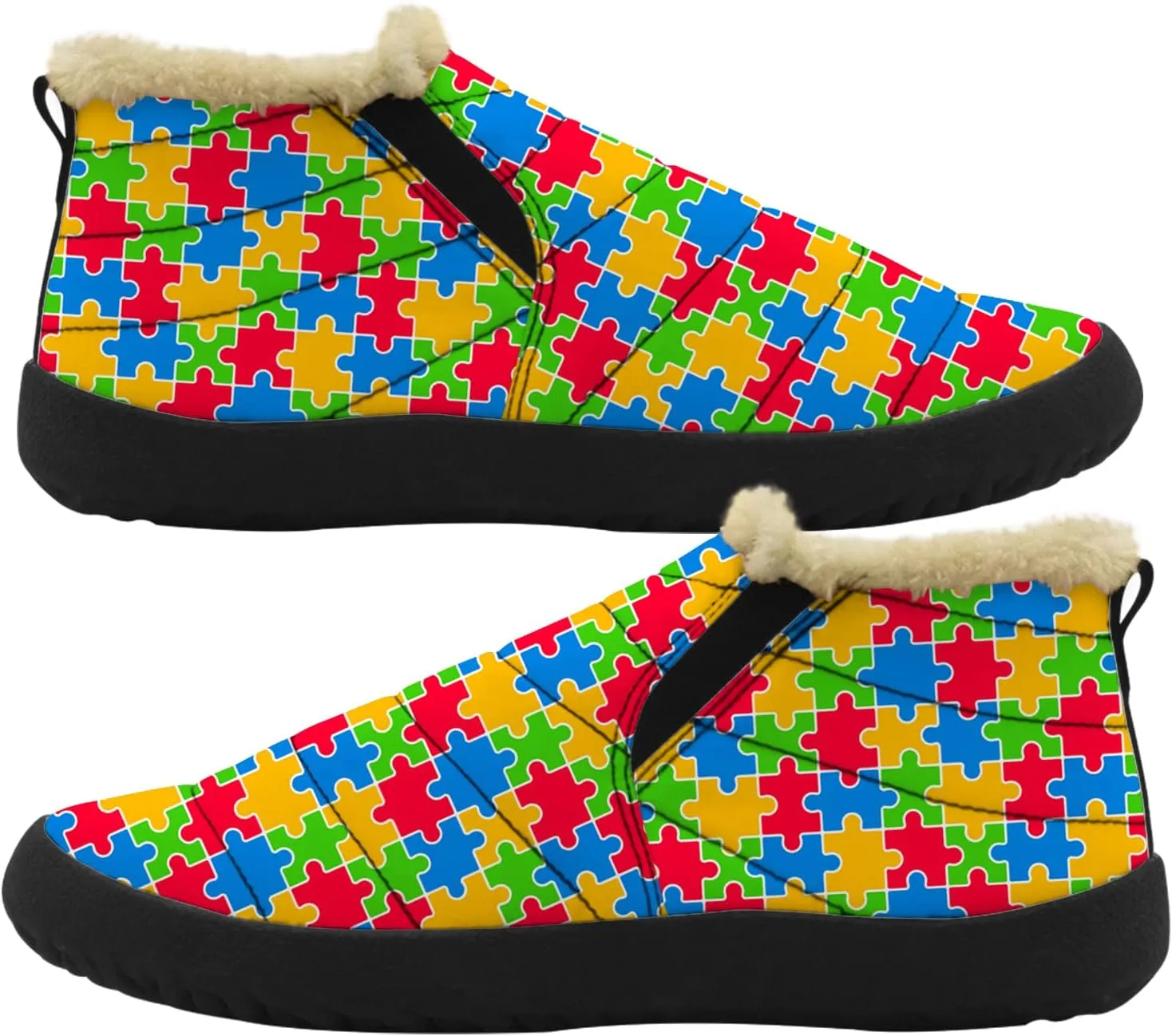 Autism Shoes for Women Men Snow Boots Winter Low Top Fashion Sneakers Slip on Ankle Booties Valentines Day Gifts