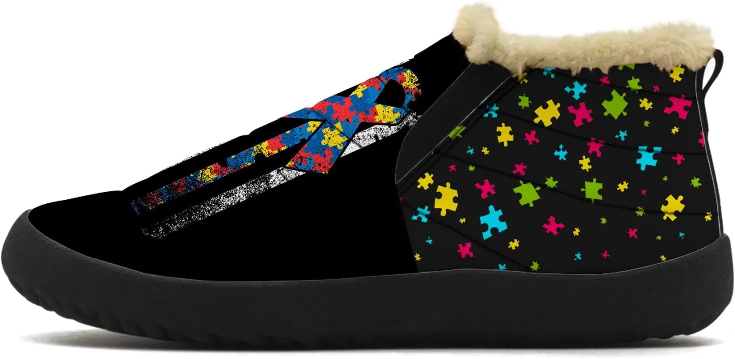 Autism Shoes for Women Men Snow Boots Winter Low Top Fashion Sneakers Slip on Ankle Booties Valentines Day Gifts