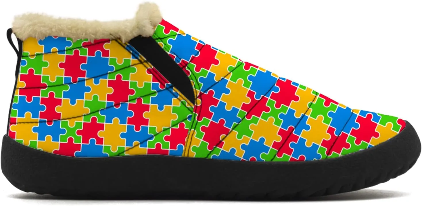 Autism Shoes for Women Men Snow Boots Winter Low Top Fashion Sneakers Slip on Ankle Booties Valentines Day Gifts