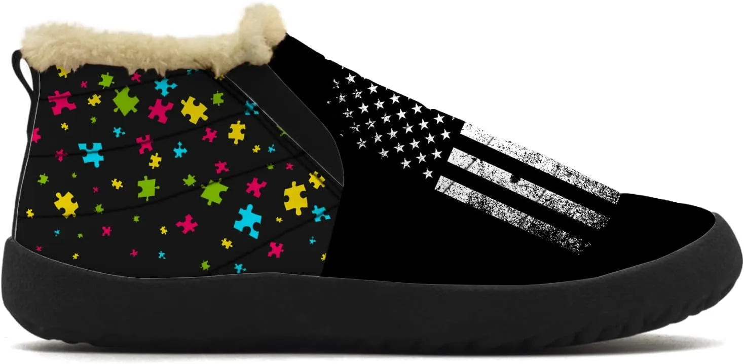 Autism Shoes for Women Men Snow Boots Winter Low Top Fashion Sneakers Slip on Ankle Booties Valentines Day Gifts