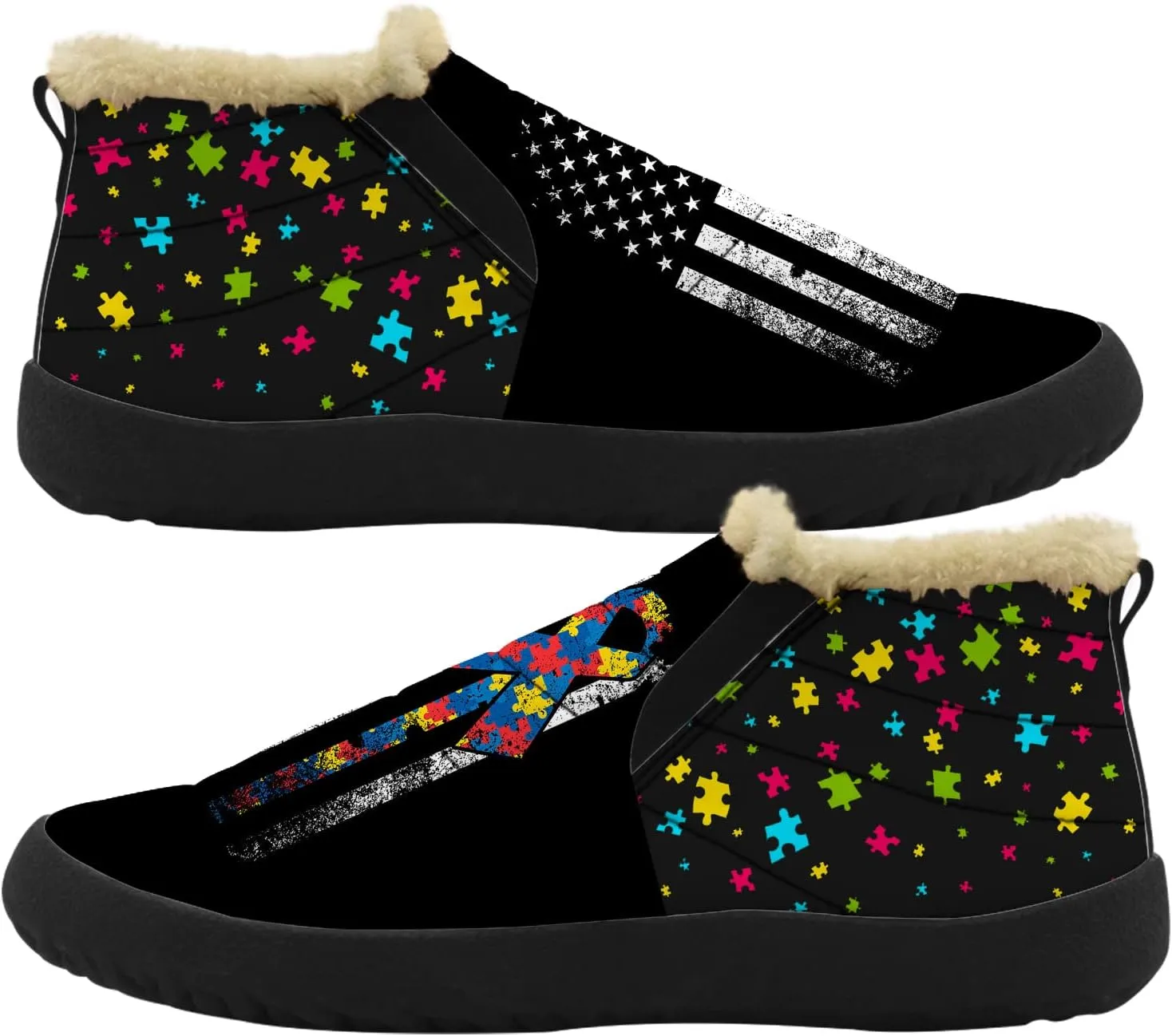 Autism Shoes for Women Men Snow Boots Winter Low Top Fashion Sneakers Slip on Ankle Booties Valentines Day Gifts