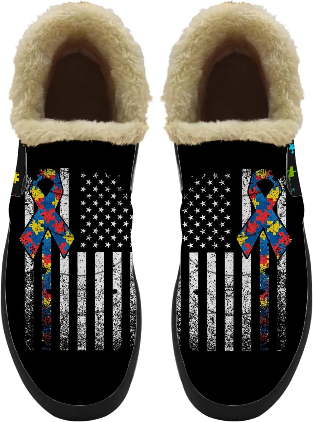 Autism Shoes for Women Men Snow Boots Winter Low Top Fashion Sneakers Slip on Ankle Booties Valentines Day Gifts