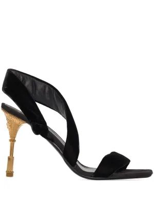 BALMAIN WOMEN Square-toe Velvet Sandals Black