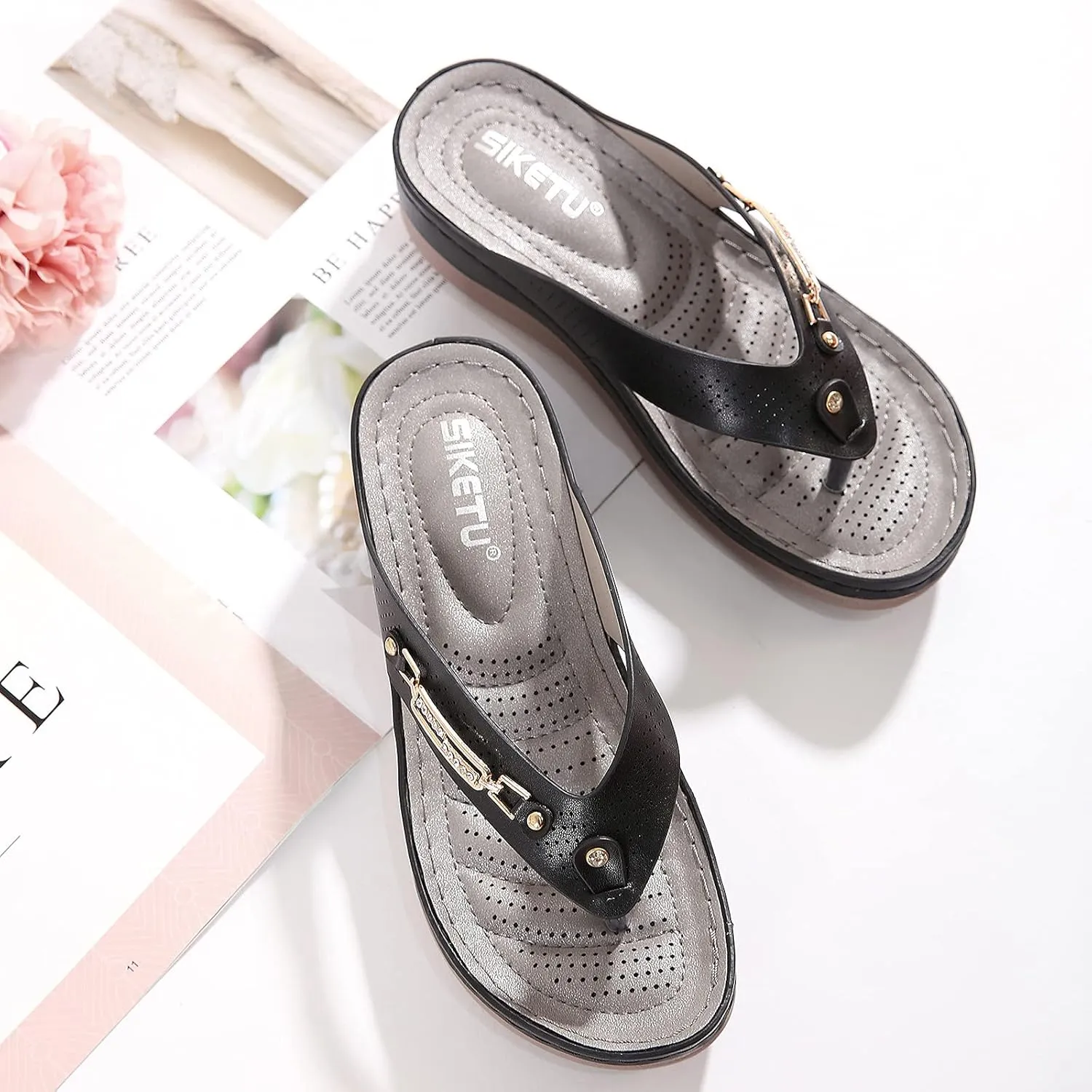 Beach Sandals for Woman Beach Sandals for Woman Women's Non Slip Casual Arch Support Flip Flops Womens Orthopedic Comfortable Casual Summer Thong