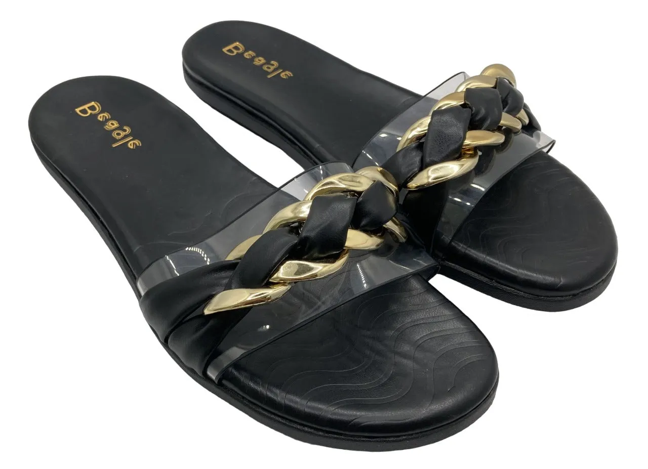 Beagle Women's Gold and Leather Strap Sandals