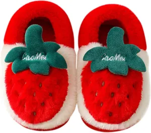 Bedroom Slippers for Kids Cotton Knit Girls Boys Cartoon Strawberry Pattern House Slippers Winter Fall Warm Shoes