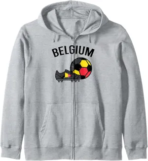 Belgium Flag Soccer Ball Shoes Football Fan Men Women Kids Zip Hoodie