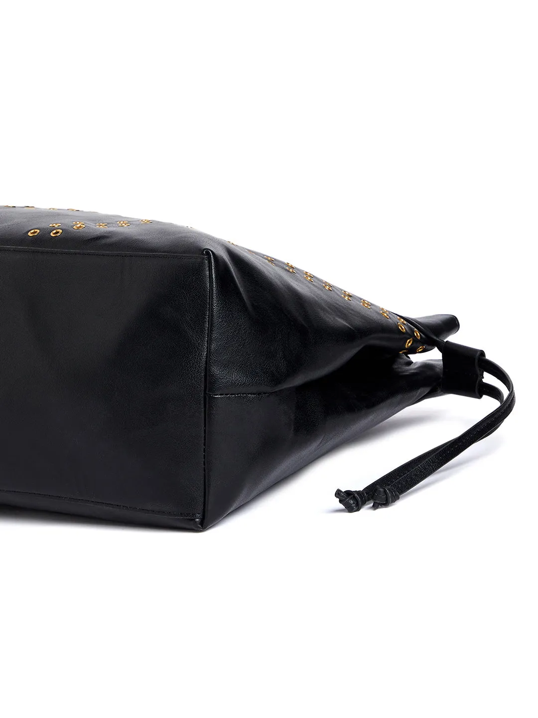Berrylush Women Solid Black PU Detachable Sling Strap Embellished Oversized Tote Bag