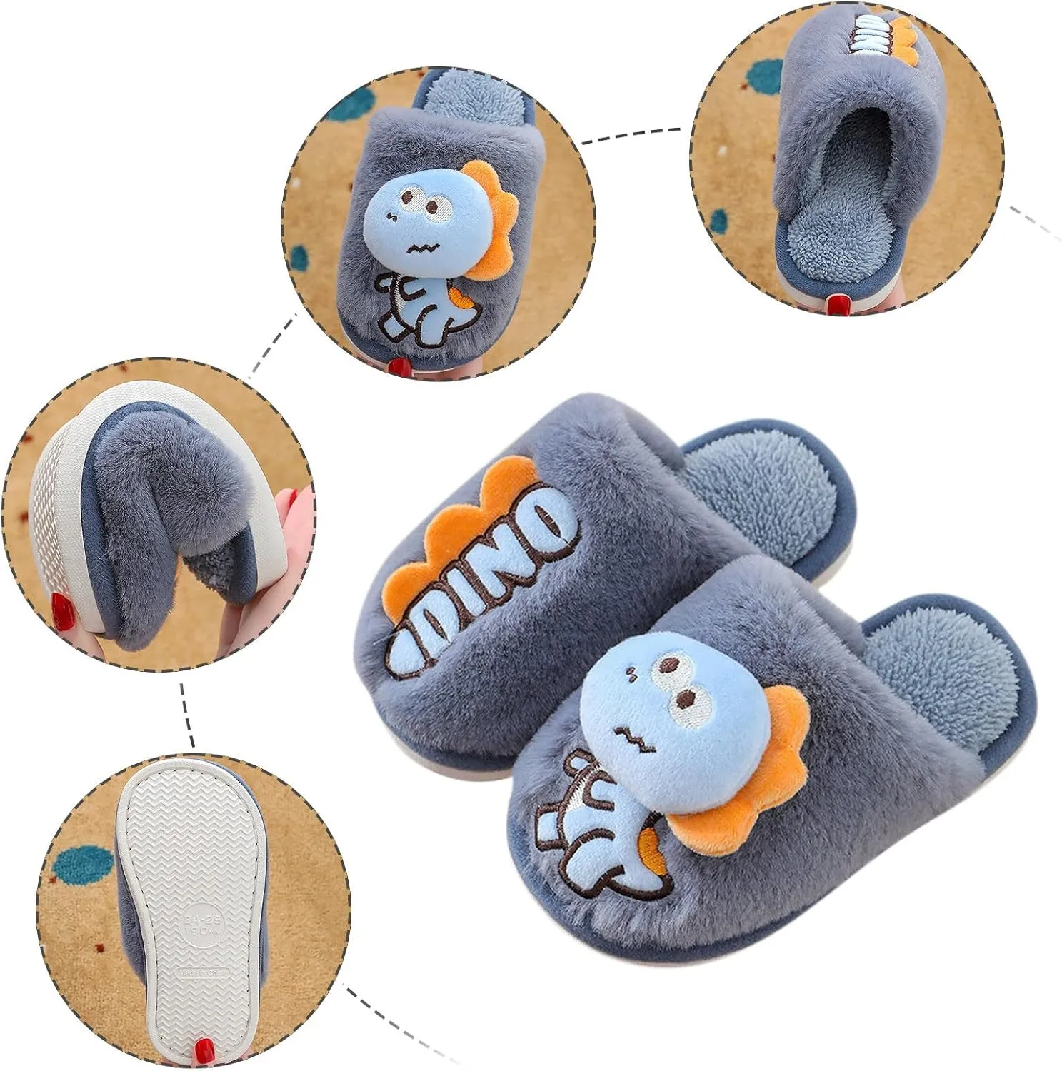 Big Kid Shoe Dinosaur Slippers For Girls Boys Memory Foam Comfy House Slippers Kids Winter Warm Cork Sandals for Girls