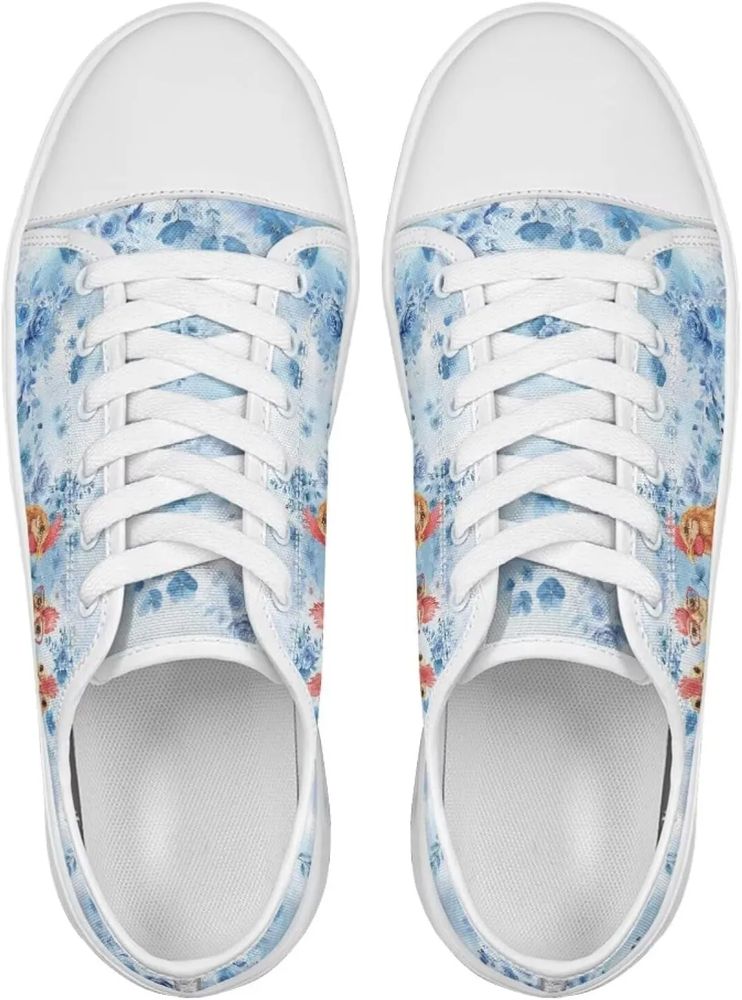 Blue Rose Women's Fashion Canvas Sneakers Tennis Shoes Low Top Walking Shoes with Thick White Sole US 5.5-13.5