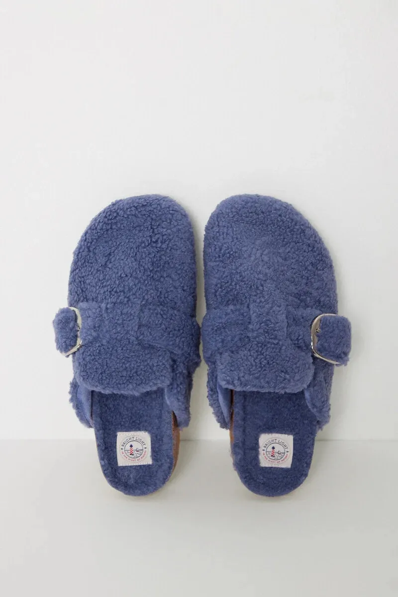 Blue sheepskin faux shearling slippers