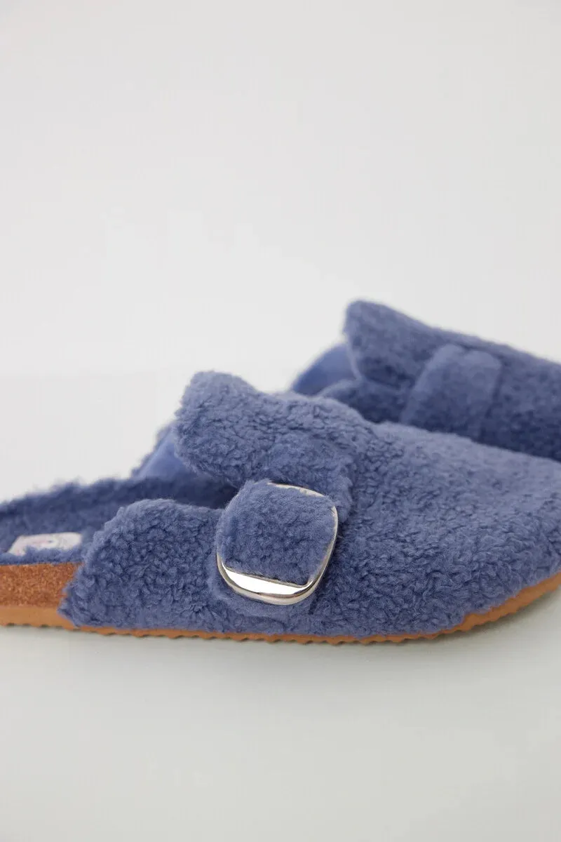 Blue sheepskin faux shearling slippers