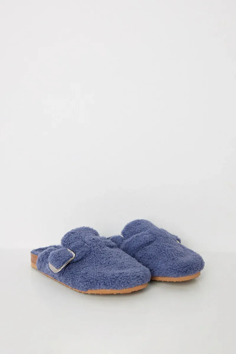Blue sheepskin faux shearling slippers