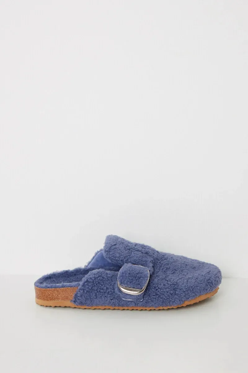 Blue sheepskin faux shearling slippers