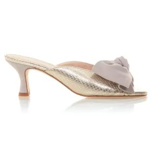 Bow Peep Toe Kitten Heel - Gold/Grey