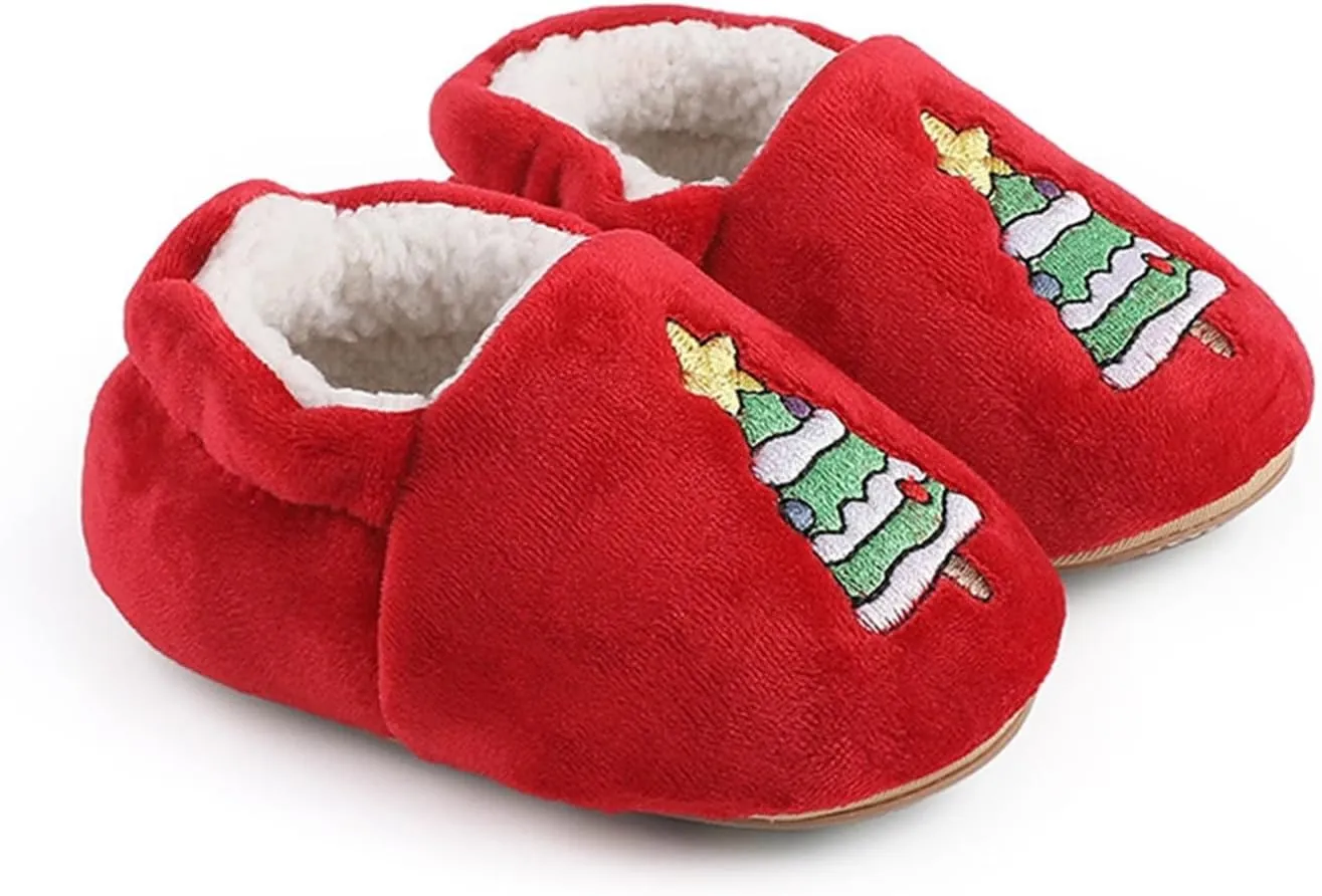 Christmas Toddler Baby Cotton Knit Plush Booties Soft Santa Winter Fall Warm Slippers Snow Boots for Boys Girls