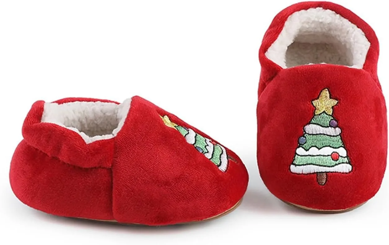 Christmas Toddler Baby Cotton Knit Plush Booties Soft Santa Winter Fall Warm Slippers Snow Boots for Boys Girls