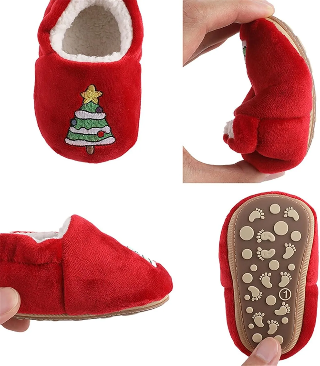 Christmas Toddler Baby Cotton Knit Plush Booties Soft Santa Winter Fall Warm Slippers Snow Boots for Boys Girls