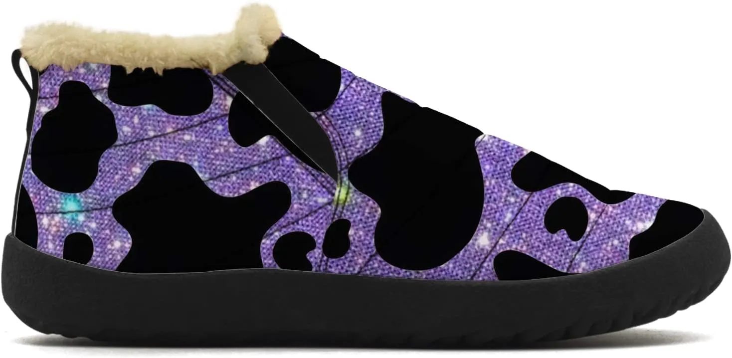 Cow Shoes for Women Men Snow Boots Winter Low Top Fashion Sneakers Slip on Ankle Booties Valentines Day Gifts