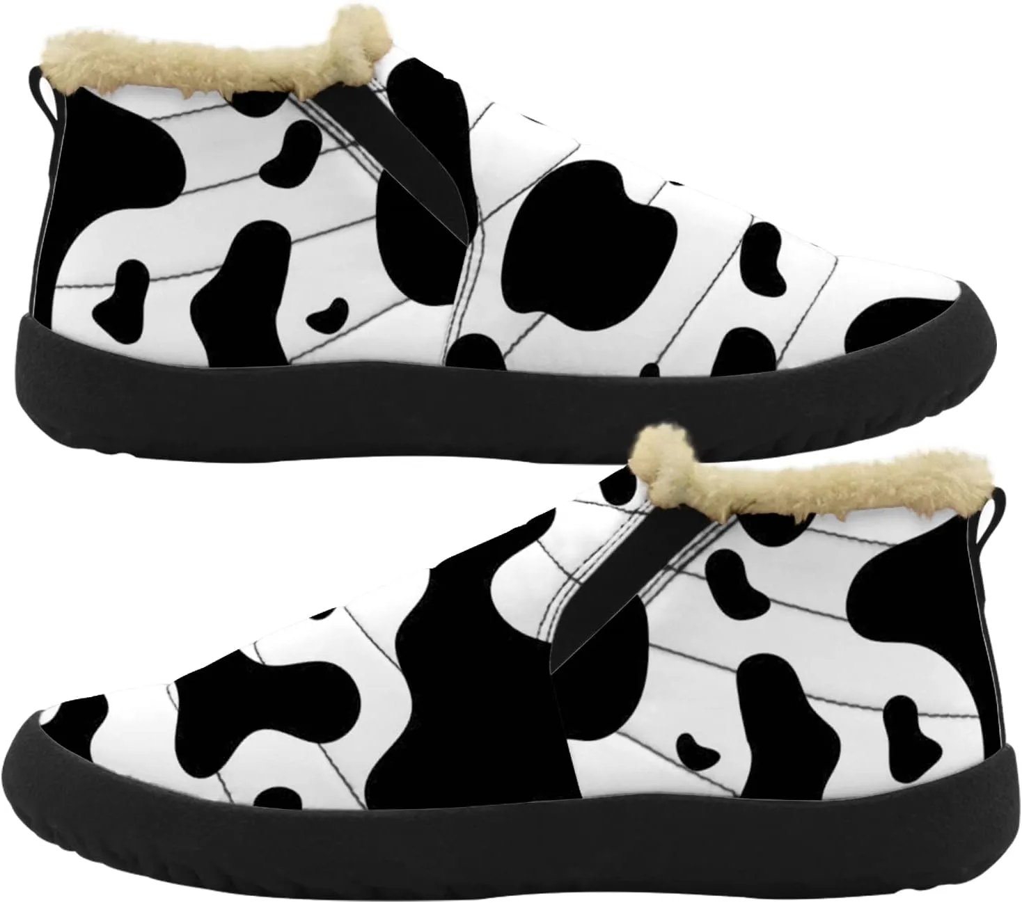 Cow Shoes for Women Men Snow Boots Winter Low Top Fashion Sneakers Slip on Ankle Booties Valentines Day Gifts