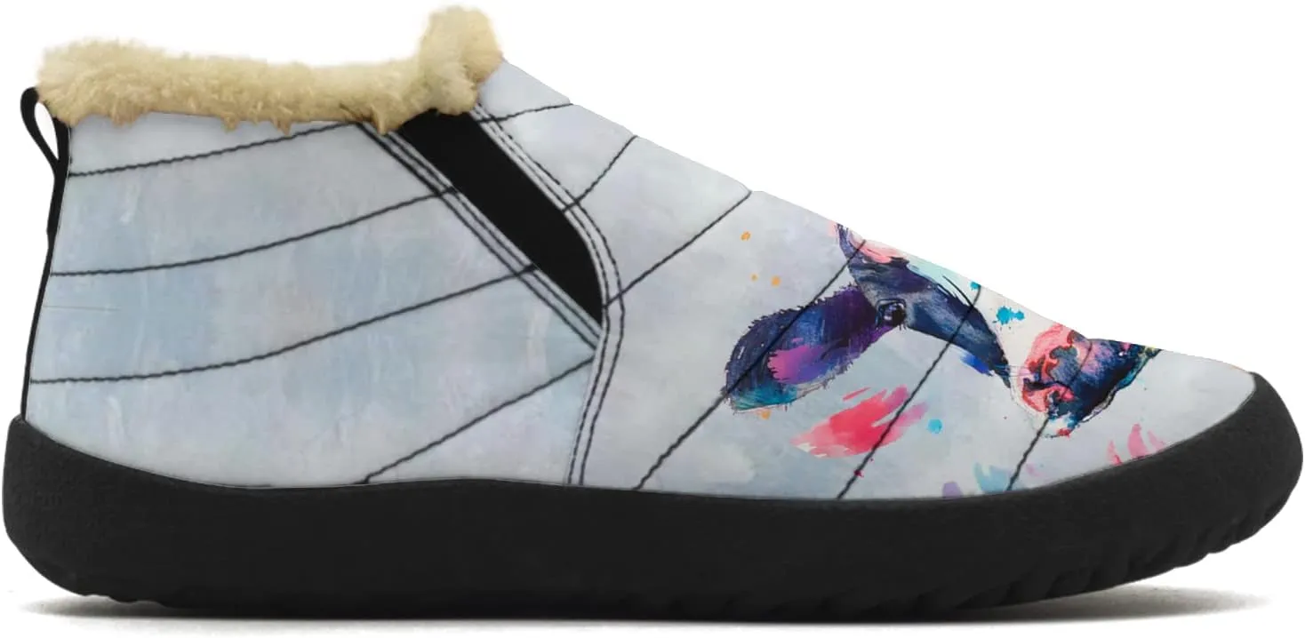 Cow Shoes for Women Men Snow Boots Winter Low Top Fashion Sneakers Slip on Ankle Booties Valentines Day Gifts
