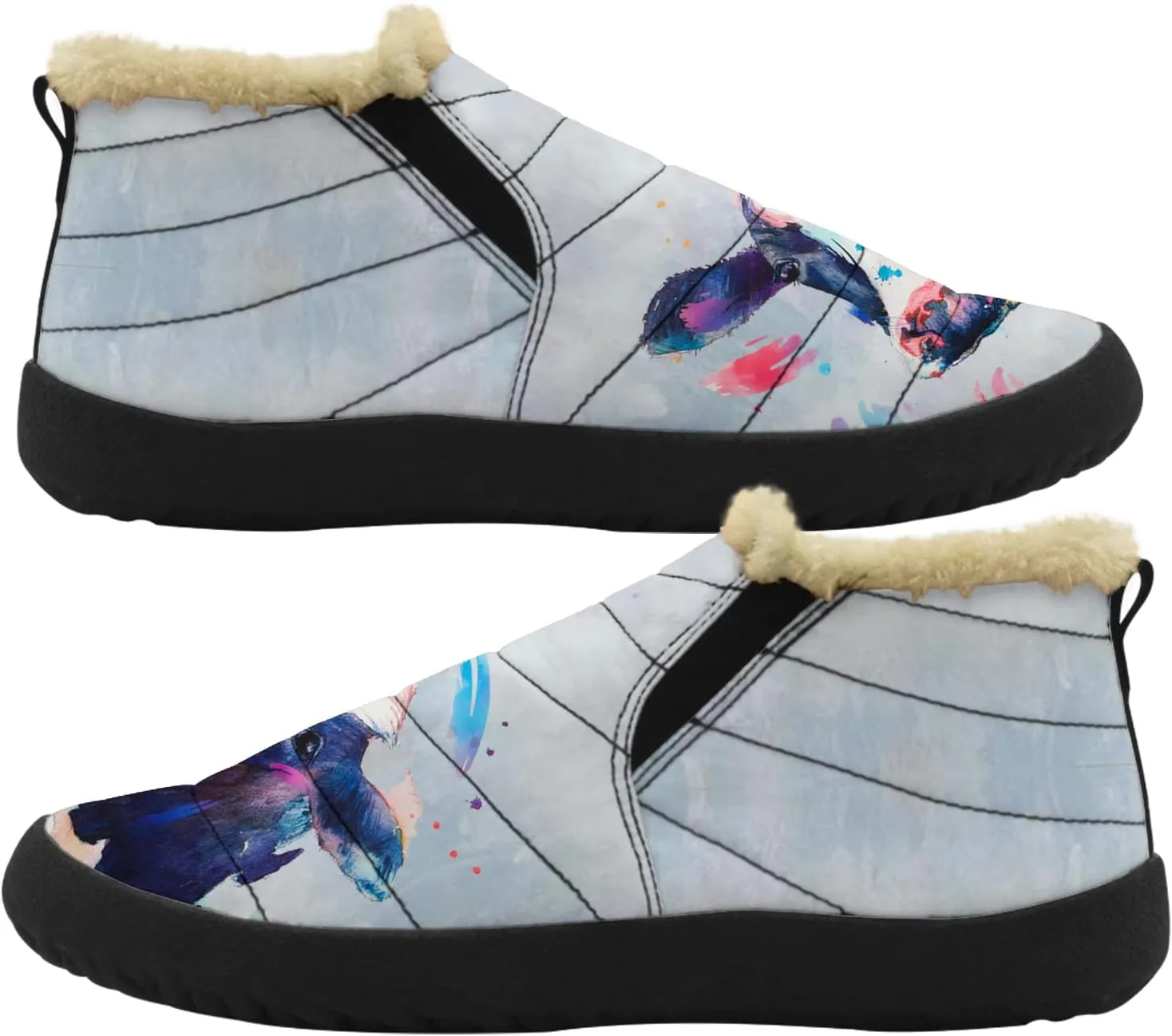 Cow Shoes for Women Men Snow Boots Winter Low Top Fashion Sneakers Slip on Ankle Booties Valentines Day Gifts