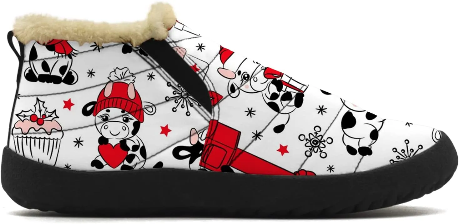 Cow Shoes for Women Men Snow Boots Winter Low Top Fashion Sneakers Slip on Ankle Booties Valentines Day Gifts