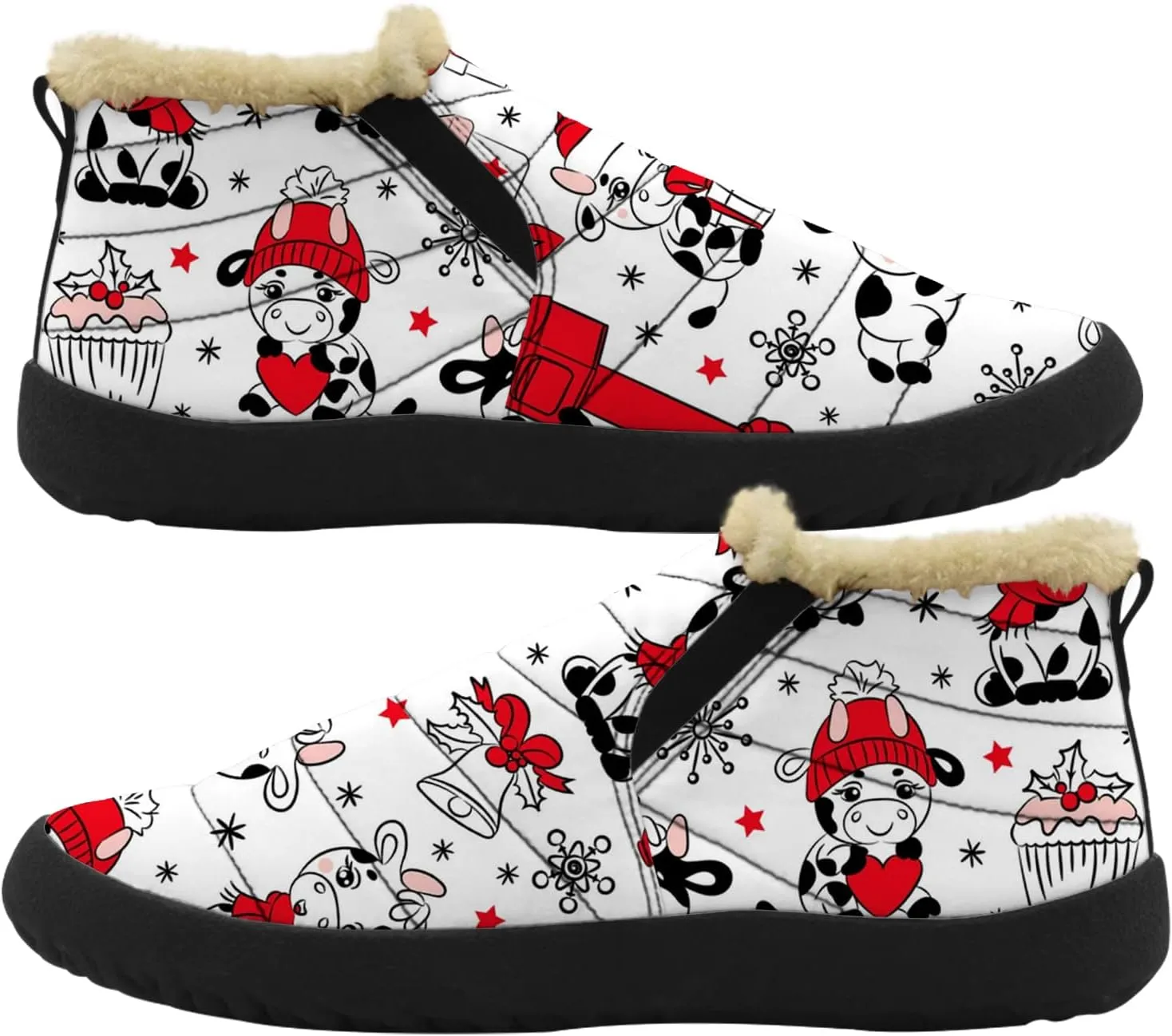 Cow Shoes for Women Men Snow Boots Winter Low Top Fashion Sneakers Slip on Ankle Booties Valentines Day Gifts