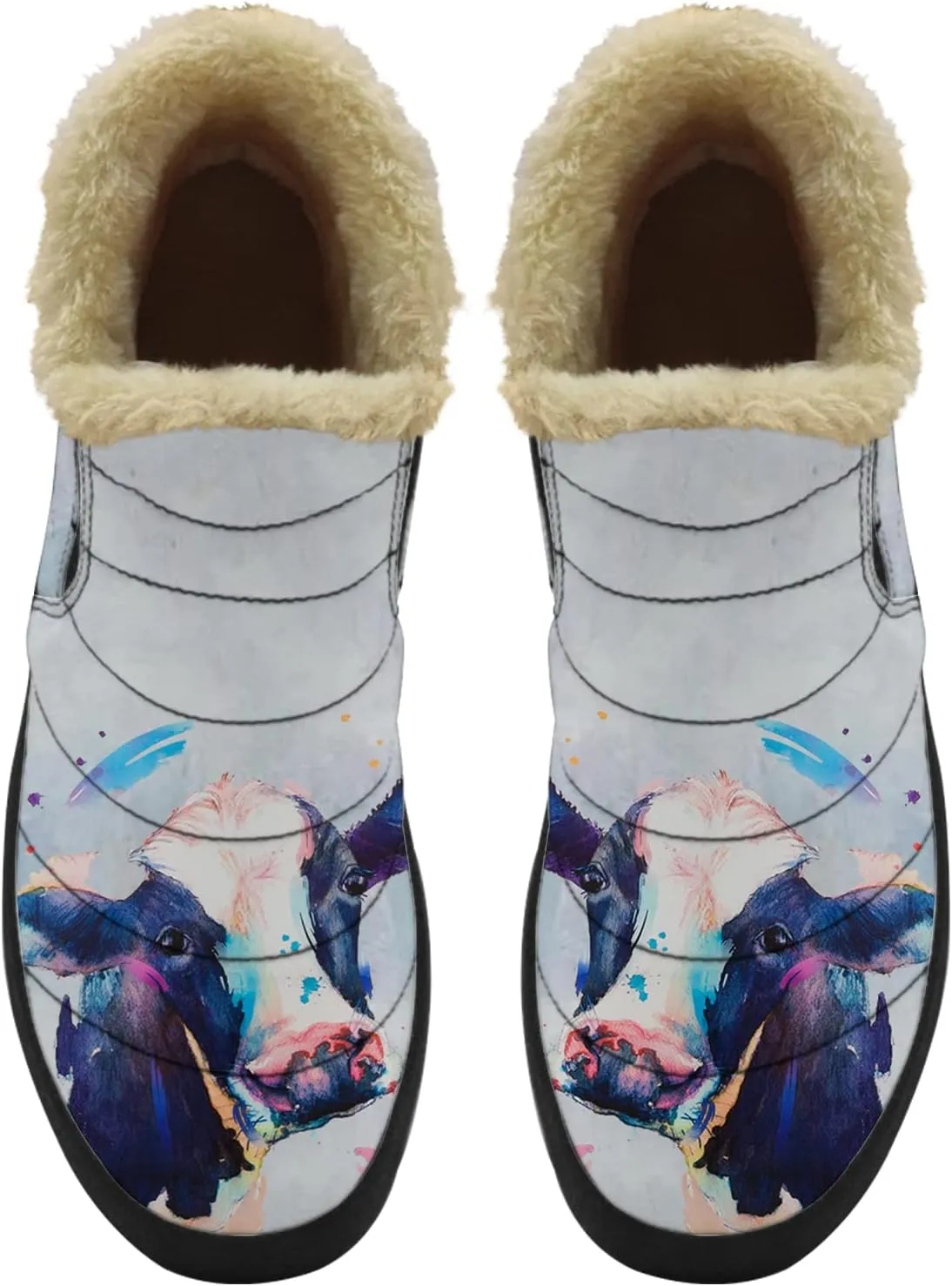 Cow Shoes for Women Men Snow Boots Winter Low Top Fashion Sneakers Slip on Ankle Booties Valentines Day Gifts
