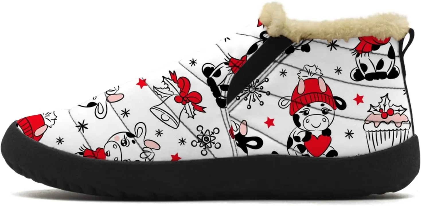 Cow Shoes for Women Men Snow Boots Winter Low Top Fashion Sneakers Slip on Ankle Booties Valentines Day Gifts