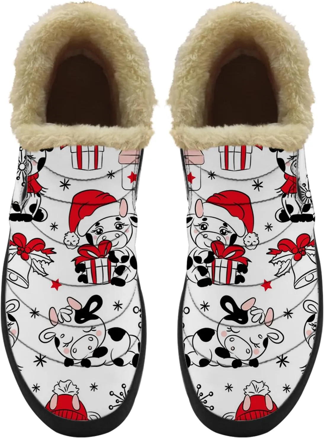 Cow Shoes for Women Men Snow Boots Winter Low Top Fashion Sneakers Slip on Ankle Booties Valentines Day Gifts